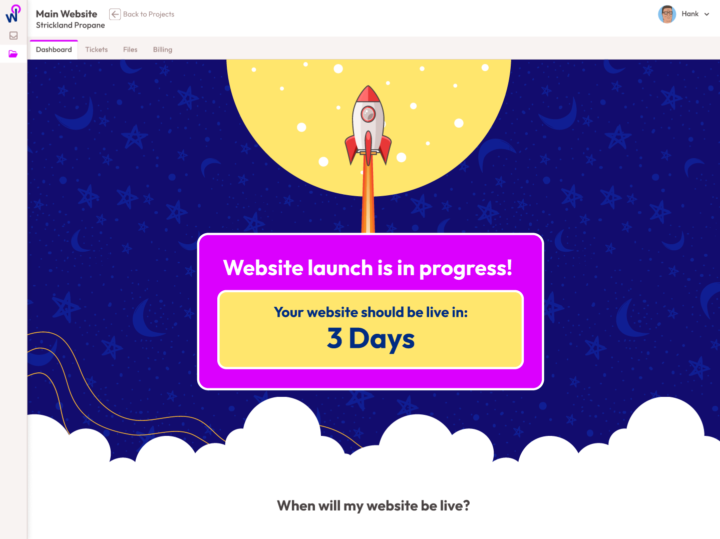 An estimated time is displayed for how long it will take to launch a website