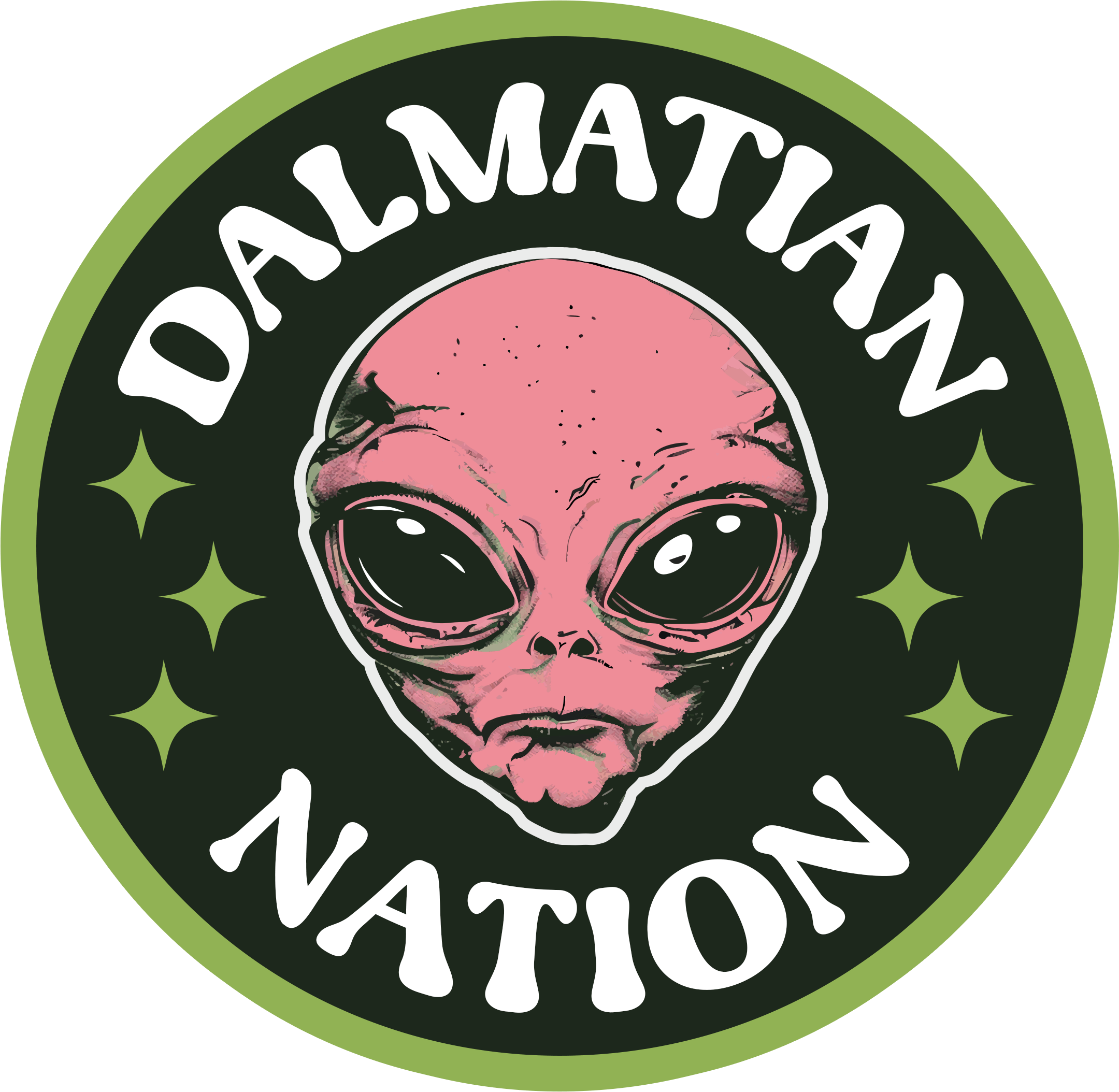 The Dalmatian Nation Logo features an Alien in a circle in a retro style.